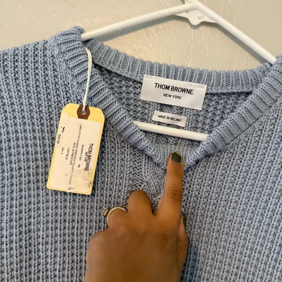 Thom Browne. Cable Stitch Classi Pullover Merino Wool Light Blue NEW NWT - Picture 4 of 9